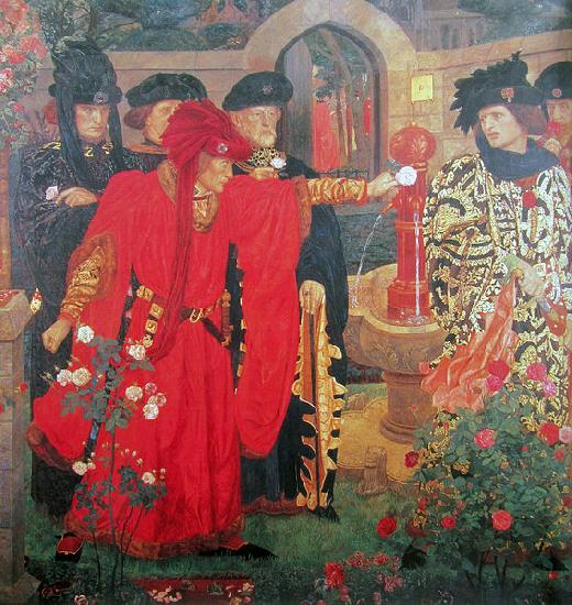 Henry Arthur Payne Plucking the Red and White Roses in the Old Temple Gardens China oil painting art